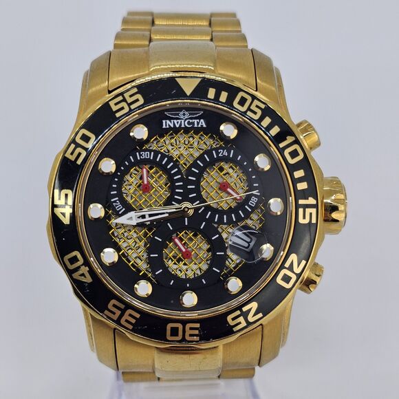 Invicta 19837 Men Watch Pro Diver Chronograph Gold Dial Bracelet 6" New Battery - Picture 1 of 14